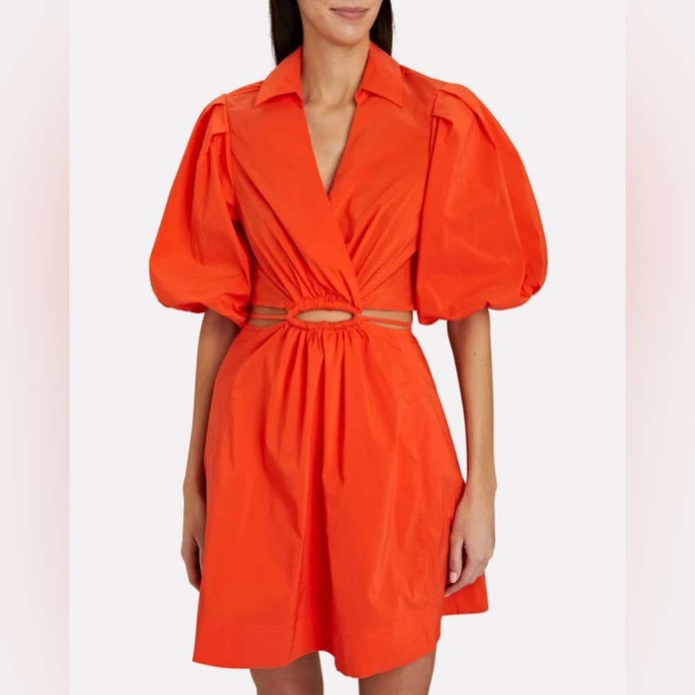 Jonathan Simkhai Orange Puff-Sleeve Cutout Mini Dress